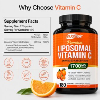 nutriflair vitamin c (1400mg,180 capsules) non gmo, vegan pills