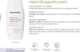 mesoestetic mesoprotech melan 130+ pigment control spf50+ very high protection for all skin types 50ml / 1.69 fl. oz.