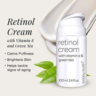 retinol cream for day & night by poppy austin® tripled sized 100ml cruelty free, 2.5% retinol, vitamin e, green tea & shea butter anti ageing face moisturiser & 2018 best wrinkle cream