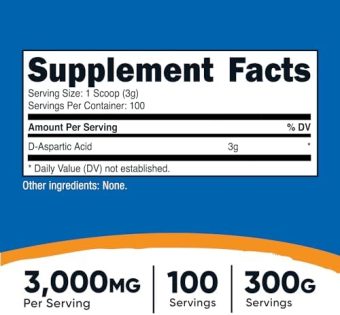 nutricost d aspartic acid (daa) powder 300g pure d aspartic acid