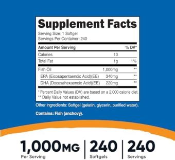 nutricost fish oil omega 3 1000mg (600mg of omega 3), 240 softgels non gmo, gluten