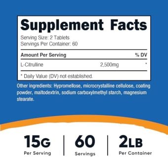 nutricost l citrulline 2500mg per serving, 60 servings, 1250mg per tablet, 120 tabs non gmo and gluten free supplement