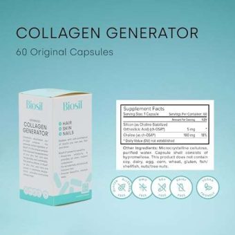 biosil collagen generator 60 capsules with patented ch osa complex generates & protects your own collagen gmo free 60 servings