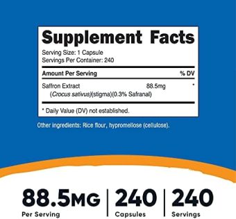nutricost saffron extract 88.5mg, 240 capsules veggie caps, non gmo, gluten