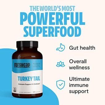 freshcap turkey tail mushroom capsules – 120 count | organic fruiting body extract | immune support with 35% beta glucans
