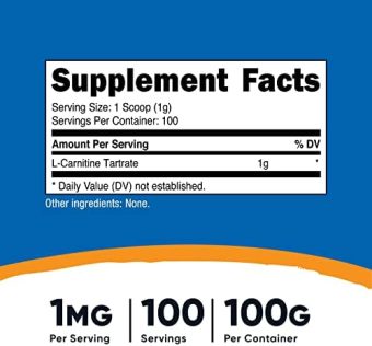 nutricost l carnitine tartrate powder (100 grams) 1 gram per serving; 100 servings