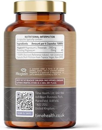 magnesium l threonate (magtein®) – 120 capsules – high strength 2100mg – highly bioavailable chelated form – uk made to gmp & haccp standards – zero additives – pullulan