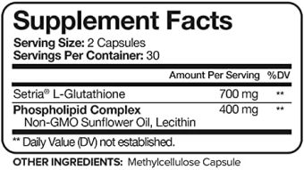 nutrivein liposomal glutathione setria® 700mg 60 capsules pure reduced glutathione master antioxidant for optimal cell protection, liver cleanse, brain and immune function