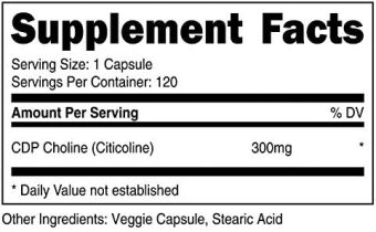 nutricost cdp choline (citicoline) 300mg, 120 veggie capsules non gmo, vegan friendly, gluten