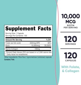 nutricost biotin for women 10,000mcg 120 capsules with folate & collagen, gluten free & non gmo