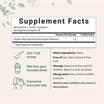 organic blue spirulina powder, 50 servings
