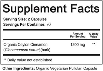 organic ceylon cinnamon supplement 1200mg – usda certified | 120 capsules | supports glucose metabolism & antioxidant health