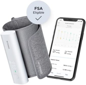 withings bpm connect digital blood pressure cuff & heart rate monitor blood pressure machine arm cuff, fda cleared, fsa/hsa eligible, ios & android