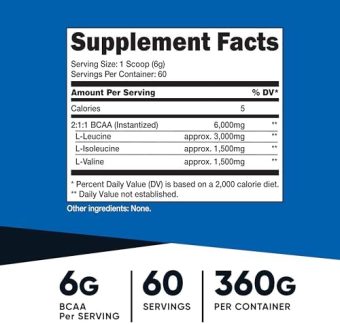nutricost bcaa powder 211 (unflavored, 60 servings) vegetarian, non gmo, gluten free, branched chain amino acids