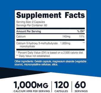 nutricost hmb (beta hydroxy beta methylbutyric) 1000mg (120 capsules) 500mg per capsule, 60 servings gluten free and non gmo