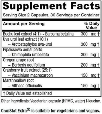 vitanica cranstat extra, urinary tract support, vegan, 60 capsules