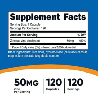 nutricost zinc picolinate 50mg, 120 vegetarian capsules gluten free and non gmo