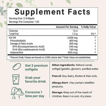 micro ingredients antarctic krill oil supplement, 2,000mg per serving, 240 softgels