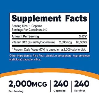 nutricost vitamin b12 (methylcobalamin) 2000mcg, 240 capsules vegetarian caps, non gmo, gluten free b12 supplement health & household