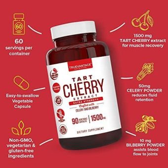 tart cherry extract 1500mg plus celery seed and bilberry extract anti inflammatory, antioxidant supplement, uric acid support, muscle recovery and joint pain 90 veggie capsules