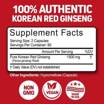 herbtonics korean red panax ginseng – natural energy & performance support, 120 capsules