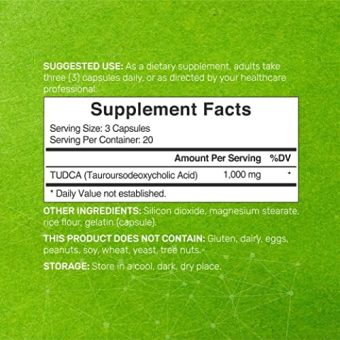 tudca 1000mg liver support supplement – ultra strength bile salt, 60 capsules