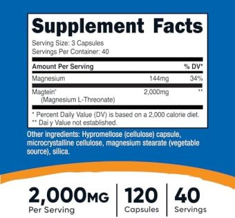 nutricost magnesium l threonate as magtein 2000mg, 120 capsules non gmo, gluten free, vegetarian friendly