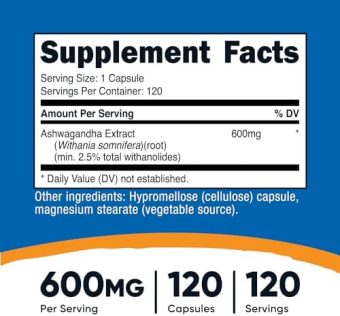 nutricost ashwagandha herbal supplement 600mg, 120 capsules vegetarian, non gmo, gluten free, ashwagandha root