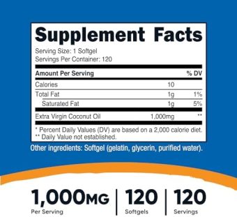 nutricost coconut oil capsules (1000mg) 120 softgels extra virgin coconut oil gluten free and non gmo