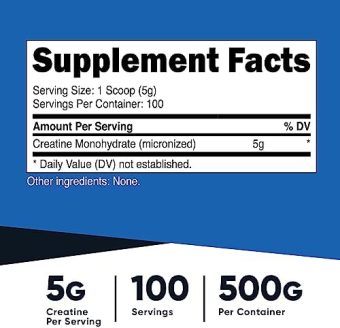 nutricost creatine monohydrate 100 servings, 5000mg per serv, 500g