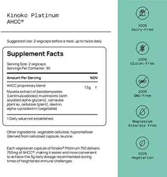quality of life labs 147926 kinoko platinum ahcc immune support 60 vegetarian supplement