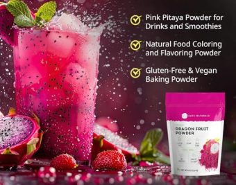 kate naturals dragon fruit powder for baking & drink (4oz). vegan, gluten free dried pink pitaya powder for dragonfruit syrup, smoothie & food coloring