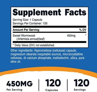 nutricost wormwood capsules 450mg 120 capsules vegetarian caps, gluten free and non gmo