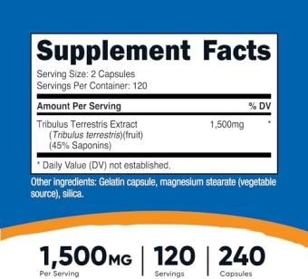 nutricost tribulus terrestris extract 1500mg, 240 capsules 40% saponins, 120 servings, non gmo, gluten