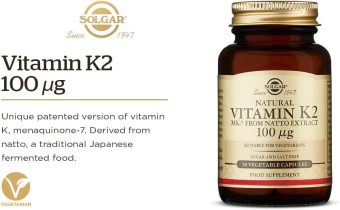 solgar natural vitamin k2 mk7 from natto extract 100 mcg. 50 vegetarian capsules