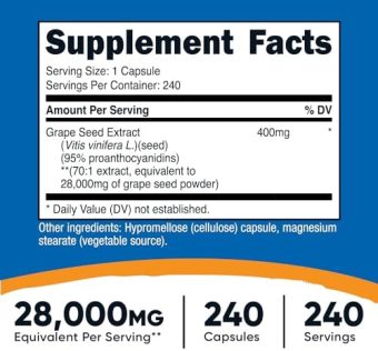 nutricost grape seed extract 28,000mg, 240 capsule non gmo, gluten free, vegetarian friendly