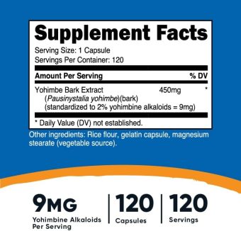 nutricost yohimbe bark extract 450mg (9mg yohimbine alkaloids), 120 capsules extra strength, gluten free, non gmo