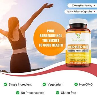 simple organics berberine 500mg (1000mg per serving) 120 capsules supports healthy immune function, gastrointestinal & overall wellness