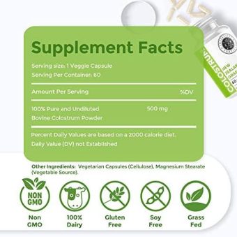 intestinal fortitude grass fed new zealand cows colostrum capsules, optimal gut health and immune support, leaky gut, ibd, 500 mg capsules, 60 ct health & household