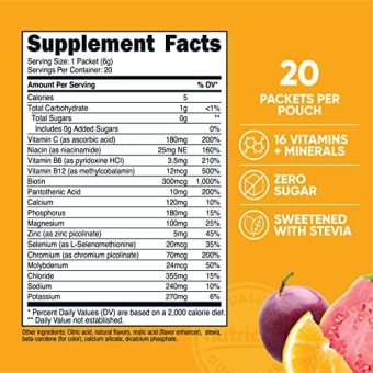 nutricost electrolytes powder hydration packets (pog passion fruit, orange and guava, 20 servings) low calorie keto electrolytes sweetened with stevia non gmo, gluten free and sugar free
