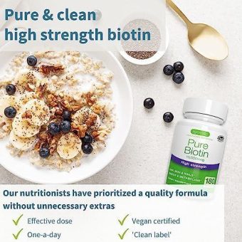pure biotin 10,000mcg, high strength, clean label, 180 small tablets, lab verified, & vegan & hypoallergenic, supplement for hair growth, skin & nails, by igennus health & household