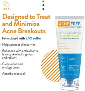 acnefree sulfur acne clearing mask – 3.5% sulfur, vitamin c & bentonite clay, 1.7 oz