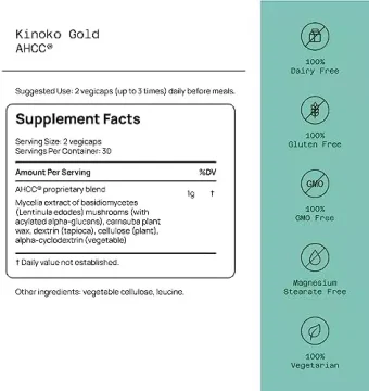 quality of life labs 51798 kinoko gold ahcc 60 capsules (500 mg.)