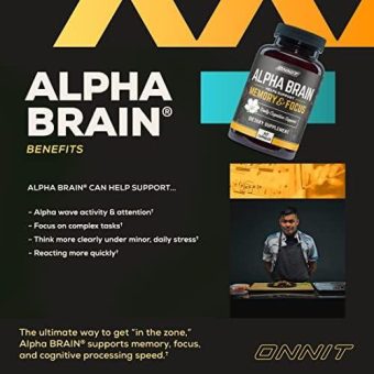 onnit alpha brain premium nootropic brain supplement, 90 count, for men & women caffeine free focus capsules for concentration, brain & memory support brain booster cat's claw, bacopa, oat straw health & household