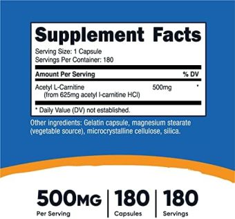nutricost non gmo and gluten free acetyl l carnitine (500mg) 180 capsules