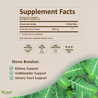 stone breaker chanca piedra extract 1000mg urinary tract and gallbladder support 100 vegetarian capsules by b’leaf nature