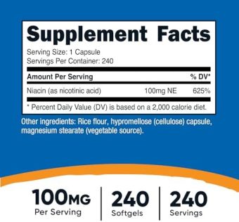 nutricost niacin (vitamin b3) 100mg, 240 capsules with flushing, non gmo, gluten free