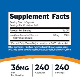 nutricost chelated iron, as ferrochel, 36mg, 240 capsules buy online at