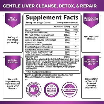 gentle liver cleanse detox & repair herbal liver support supplement with silymarin milk thistle artichoke extract dandelion root organic turmeric and berberine milk thistle liver detox supplement