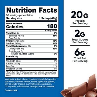 nutricost meal replacement shake powder (chocolate), 30 servings protein, non gmo, gluten
